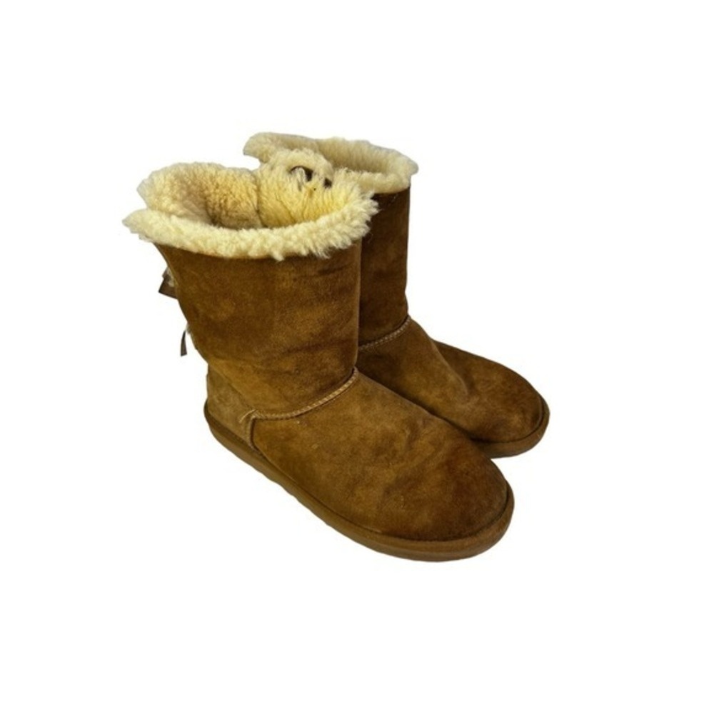 UGG Pull On Chestnut Warm Winter Cozy Boots‎ w/ Three Bows Size 8 100295